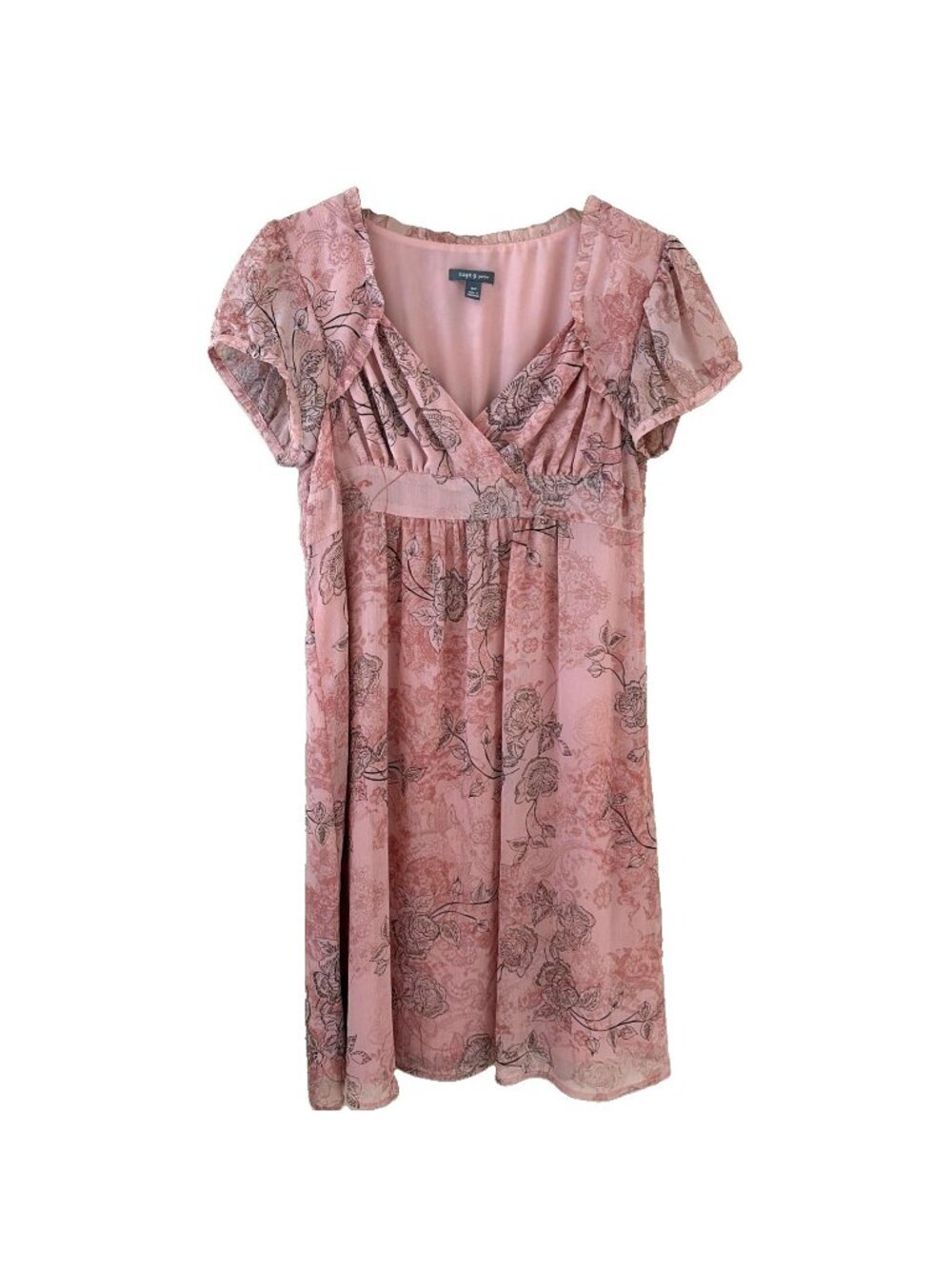 Boho Chic Babydoll Dress Size 16P Pink Floral Puff Sleeve Sheer Lined Fairy